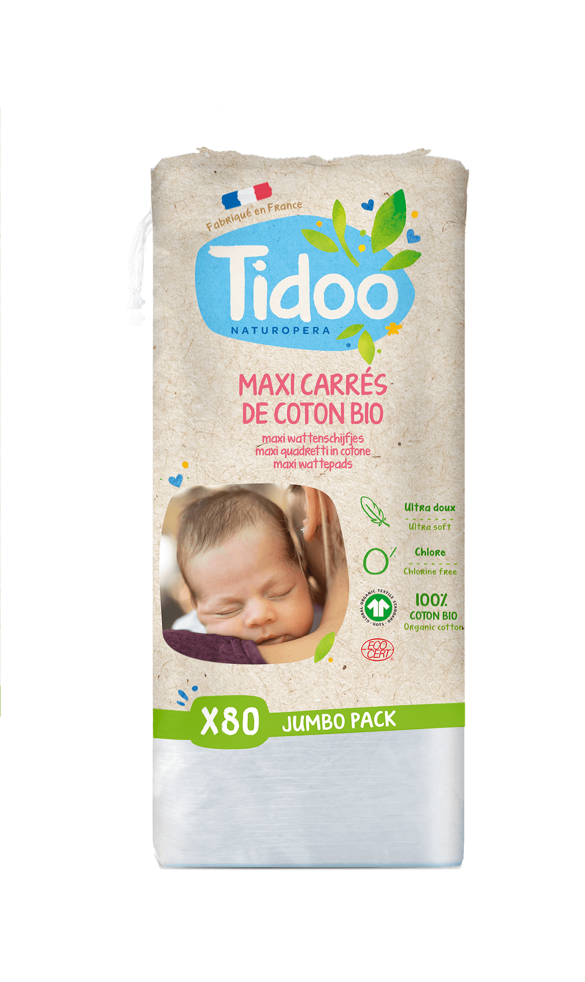 Tidoo Maxi carrés bébés en coton bio 80pc